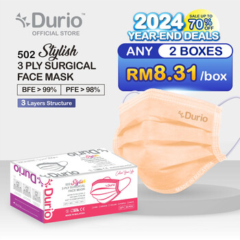 Durio 502 Stylish 3 Ply Surgical Face Mask - Orange -(50pcs)